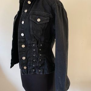 Moto Faded Black Lace Up Corset Denim Jean Jacket Size M